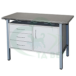 ТД ВЕТ Стол ветеринарный универсальный СВУ-3.08,столешница HPL (цвет серый-меланж) 1300х600х900 мм (фасад светло-серый)
