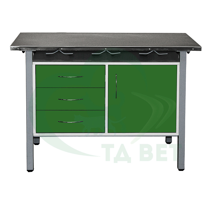 ТД ВЕТ Стол ветеринарный универсальный СВУ-3.08,столешница HPL (цвет серый-меланж) 1300х600х900 мм (фасад папоротник)