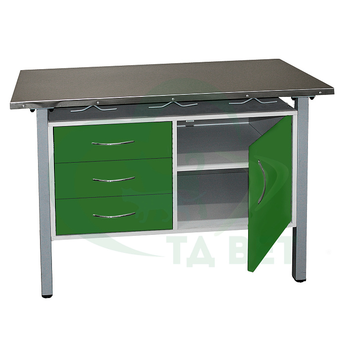 ТД ВЕТ Стол ветеринарный универсальный СВУ-3.08,столешница HPL (цвет серый-меланж) 1300х600х900 мм (фасад папоротник)