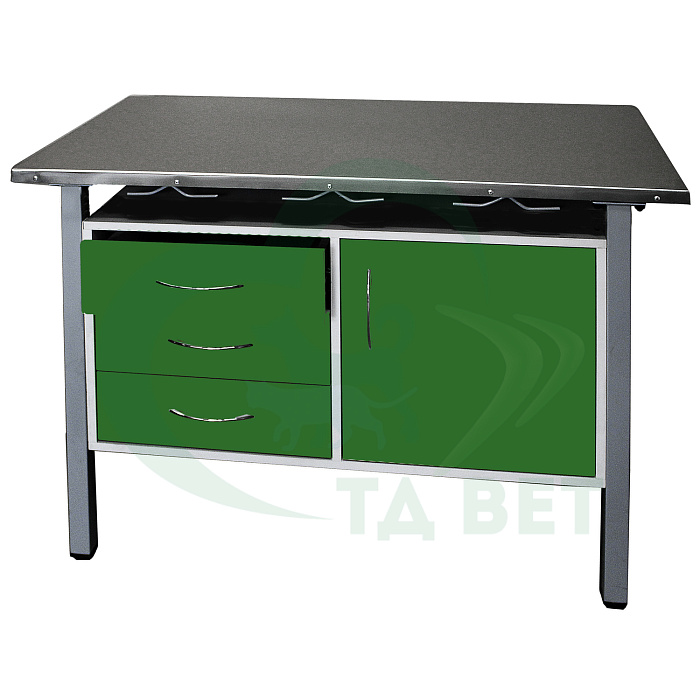 ТД ВЕТ Стол ветеринарный универсальный СВУ-3.08,столешница HPL (цвет серый-меланж) 1300х600х900 мм (фасад папоротник)