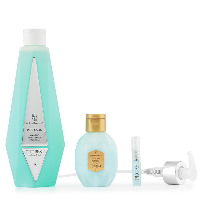 ISB The Best line Набор Pegasus шампунь для длинной шерсти 550 мл, кондиционер 120 мл + парфюм 2 мл в подарок СКИДКА 40%