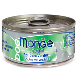 Влажный корм Monge Dog Natural для собак куриные кусочки с овощами, консервы 95 г
