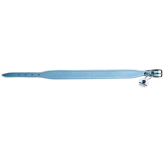 Ошейник Mr.Kranch для собак из натуральной кожи с QR-адресником 33-40см нежно-голубой СКИДКА 40%