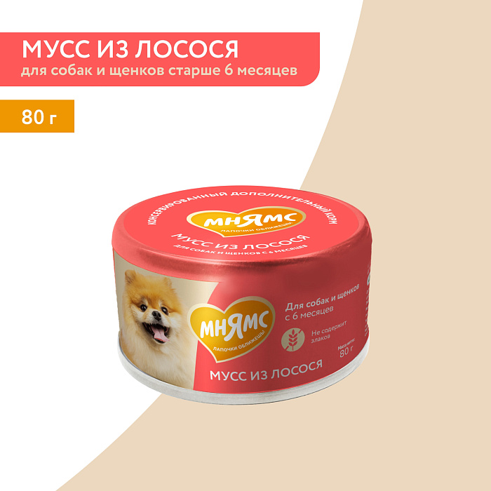 Влажный дополнительный корм Мнямс На каждый день Мусс из лосося для собак и щенков старше 6 месяцев 80 г