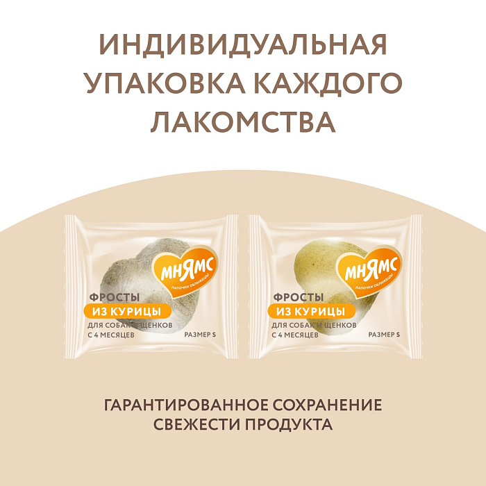 Лакомство Мнямс На каждый день для собак и щенков с 4 месяцев "Фросты" из курицы. Размер S (48 шт).