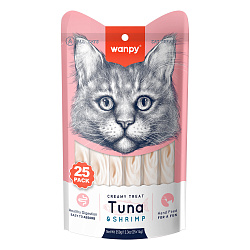 Wanpy Cat Лакомство для кошек "нежное пюре" из тунца и креветками 25 шт х14 г