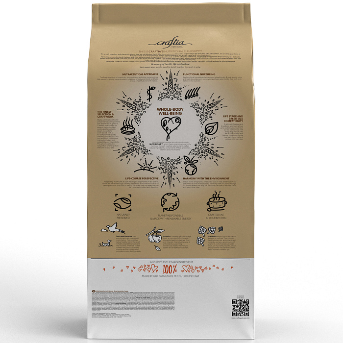 Сухой корм CRAFTIA NATURA для щенков миниатюрных и мелких пород из утки с фазаном 7 кг