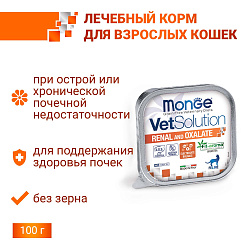 Диетический корм Monge VetSolution Cat Renal and Oxalate Ренал и Оксалат для кошек при ХПН и профилактике образования оксалатов 100 г
