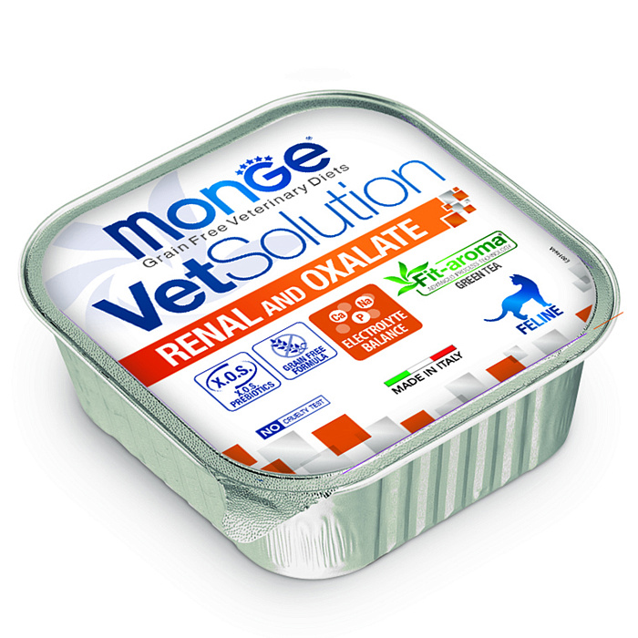 Диетический корм Monge VetSolution Cat Renal and Oxalate Ренал и Оксалат для кошек при ХПН и профилактике образования оксалатов 100 г