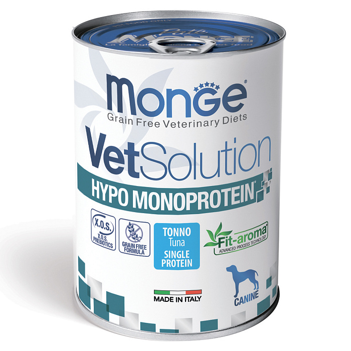 Диетический корм Monge VetSolution Dog Hypo Monoprotein TUNA Гипо монопротеин с тунцом для собак для снижения реакции пищевой непереносимости 400 г