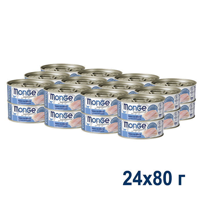 Влажный корм Monge Supreme kitten для котят из тунца с дорадо, консервы 80 г