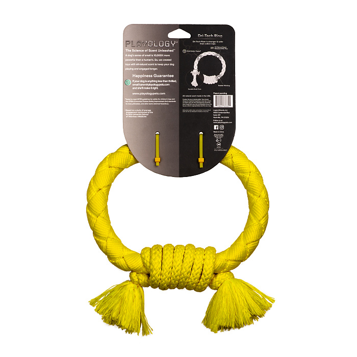 Playology  жевательное кольцо-канат DRI-TECH RING для собак средних и крупных пород с ароматом курицы, цвет желтый СКИДКА 50%