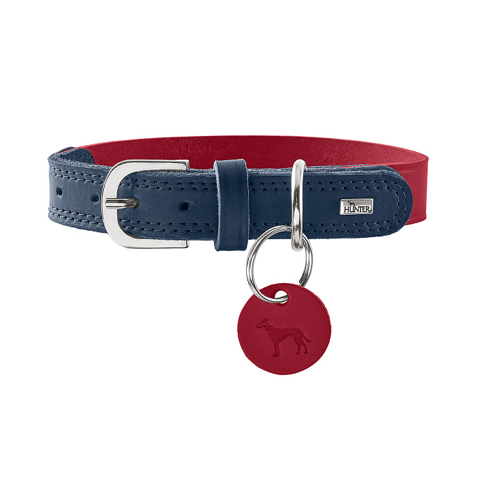 Hunter ошейник для собак Lemvig S-M (50 см), натуральная кожа, красно-синий дуотон