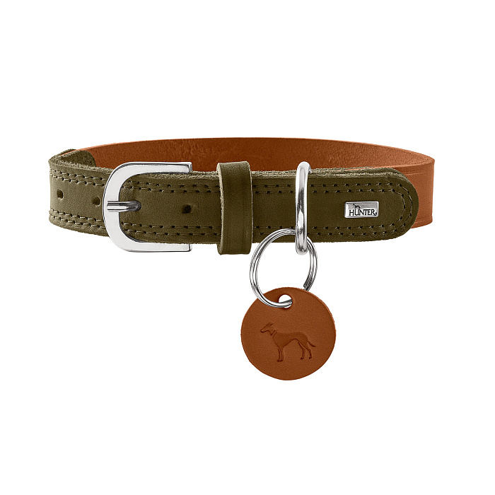 Hunter ошейник для собак Lemvig S-M (50 см), натуральная кожа, оливково-коричневый дуотон