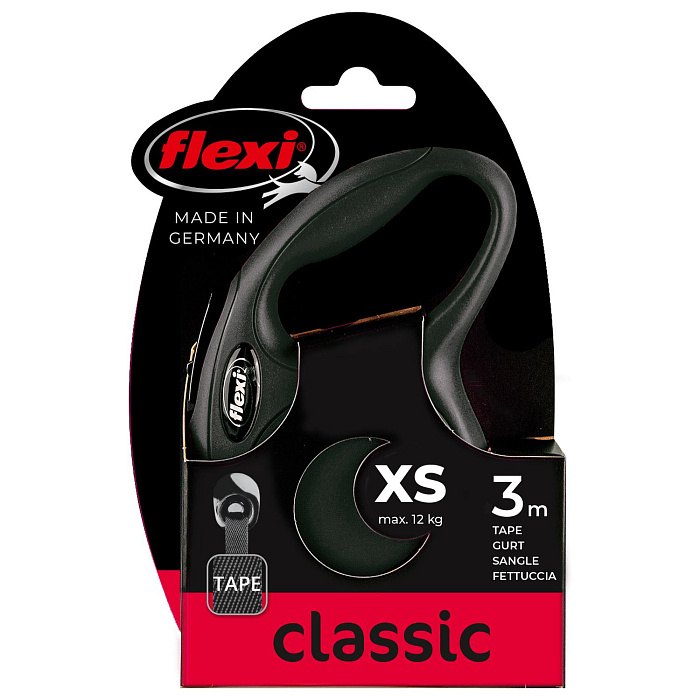 flexi рулетка New Classic XS (до 12 кг) 3 м лента черная