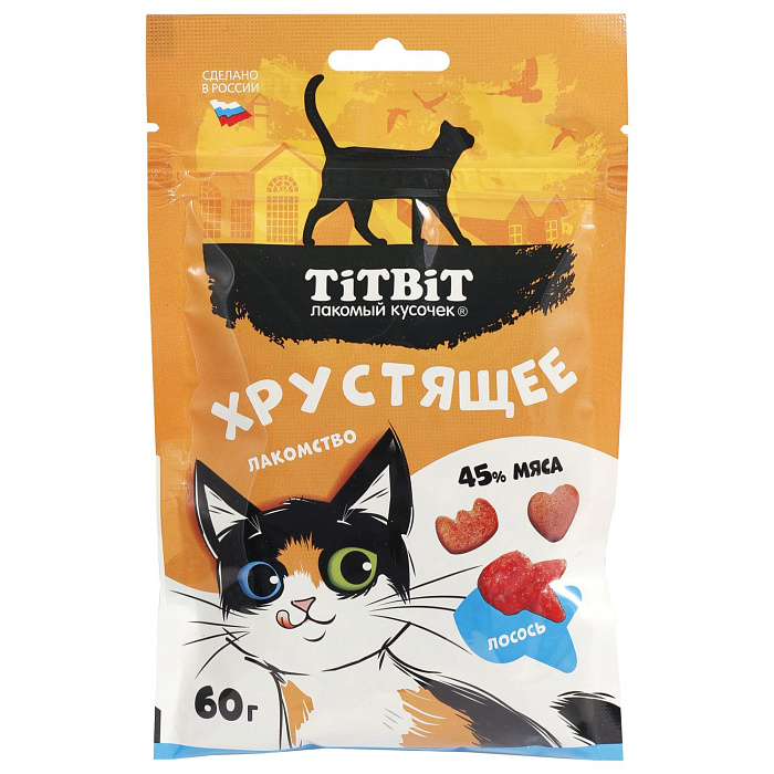 Хрустящее лакомство TiTBiT с лососем для кошек 60 г