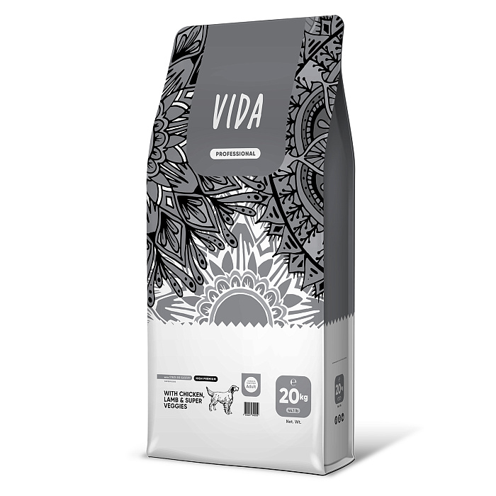 Сухой корм VIDA PROFESSIONAL HIGH PREMIUM для активных взрослых собак средних и крупных пород из курицы с ягненком и овощами 20 кг
