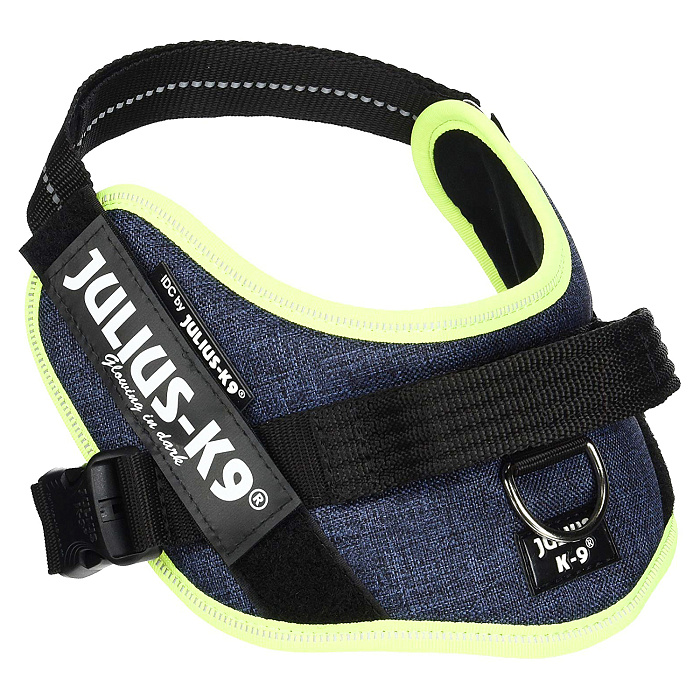 JULIUS-K9 шлейка для собак IDC®-Powerharness XS/Mini-Mini (40-53см/ 4-7кг), джинса-зеленый неон СКИДКА 50%