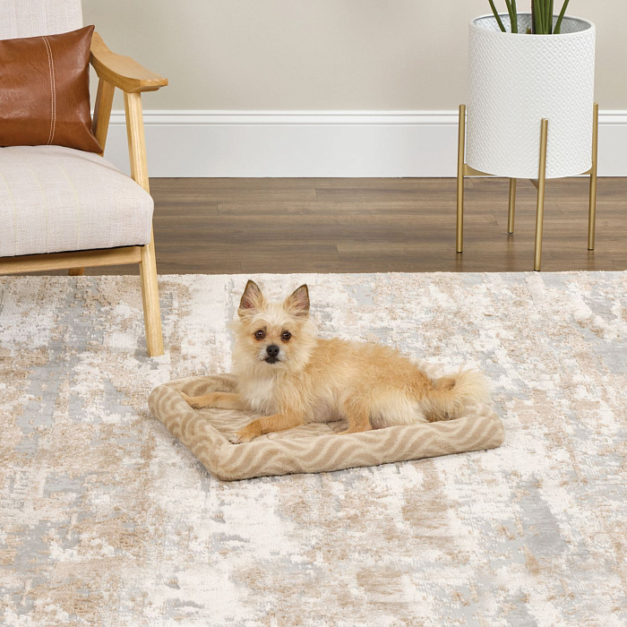Лежанка MidWest Deluxe Wave Bed для собак и кошек меховая 56х44,5х6,5 см, цвет песочный