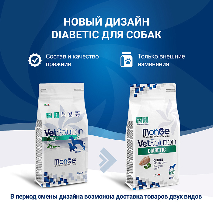 Диетический корм Monge VetSolution Dog Diabetic Диабетик для собак при сахарном диабете 2 кг