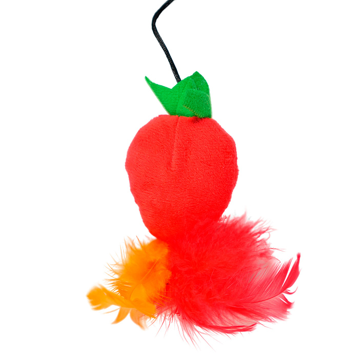 Игрушка-дразнилка Mr.Kranch для кошек Клубничка плюшевая с кошачьей мятой и перышками 17 см красная
