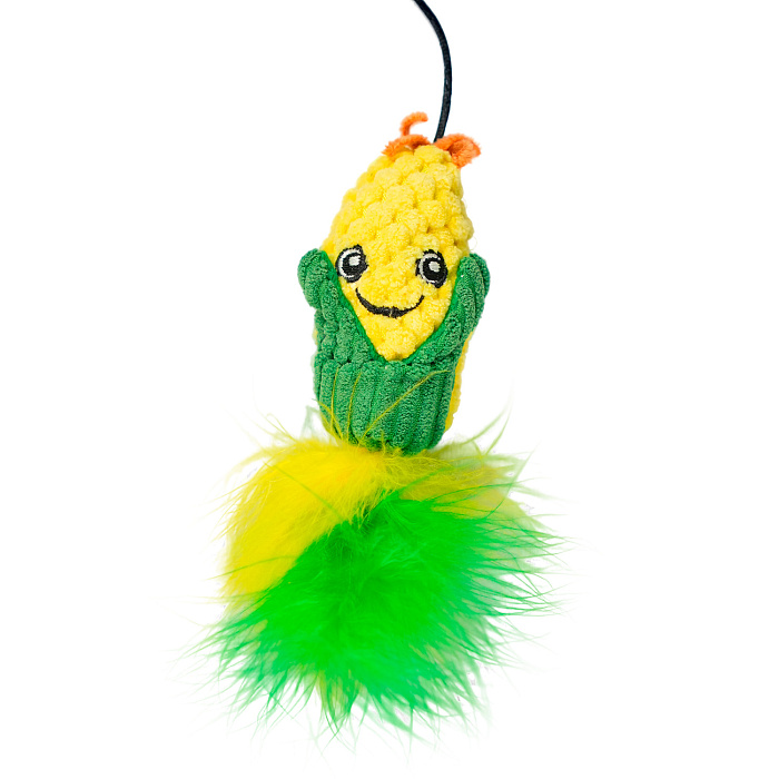 Игрушка-дразнилка Mr.Kranch для кошек Кукуруза плюшевая с кошачьей мятой и перышками 17 см зеленая