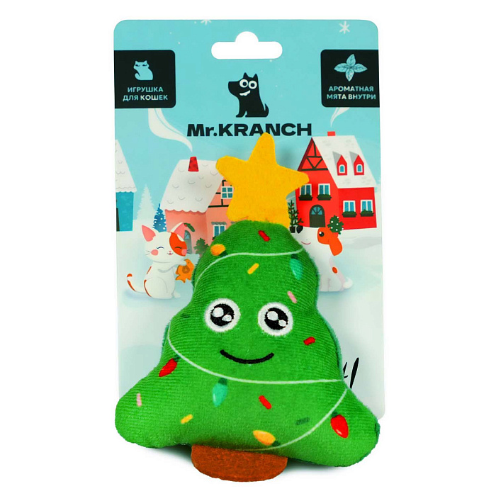 Игрушка Mr.Kranch для кошек Ёлочка плюшевая с кошачьей мятой 13 см зелёная