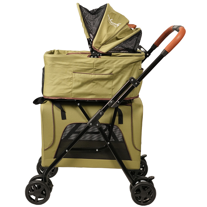Коляска прогулочная Mr.Kranch для собак и кошек двойная (макс. нагрузка 10+10 кг) оливковая