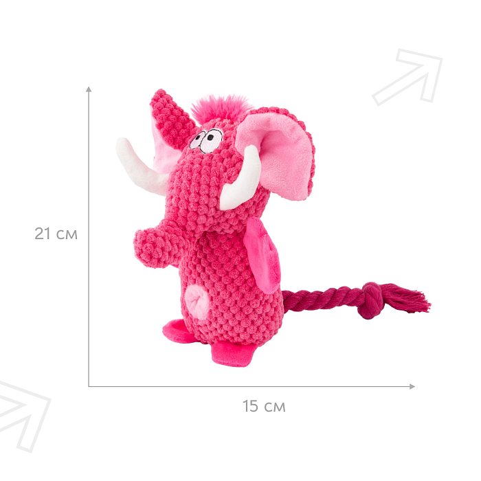 Игрушка Mr.Kranch для собак Слон плюшевая с канатиками пищалкой и карманом под лакомство 21 см розовая