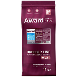 Сухой корм AWARD SPECIAL CARE Sensitive Skin&Coat для взрослых кошек для здоровой кожи и шерсти со свежей белой рыбой 15кг