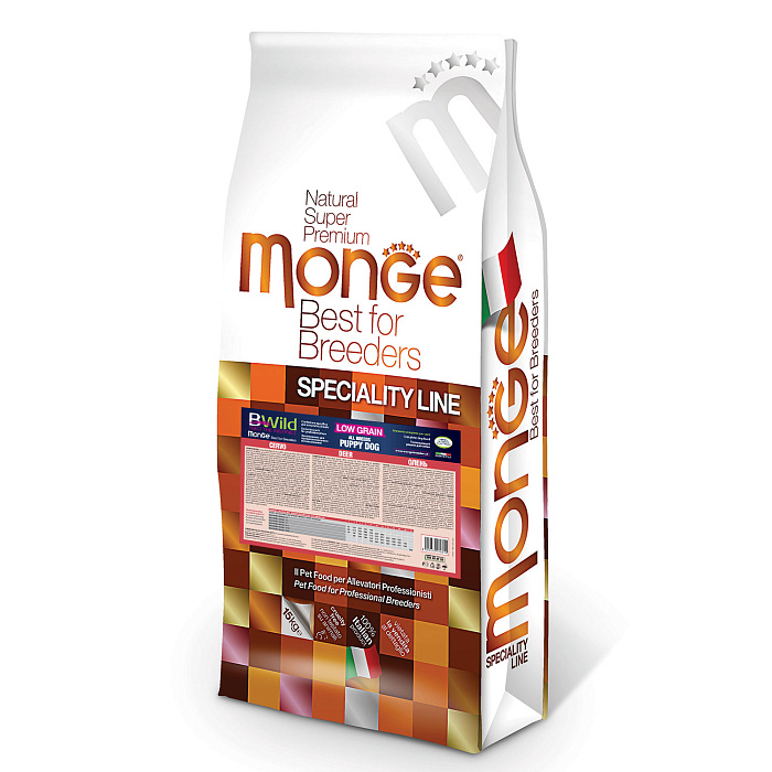 Сухой корм Monge Dog PFB BWild LOW GRAIN Puppy&Junior низкозерновой из мяса оленя для щенков всех пород 15 кг