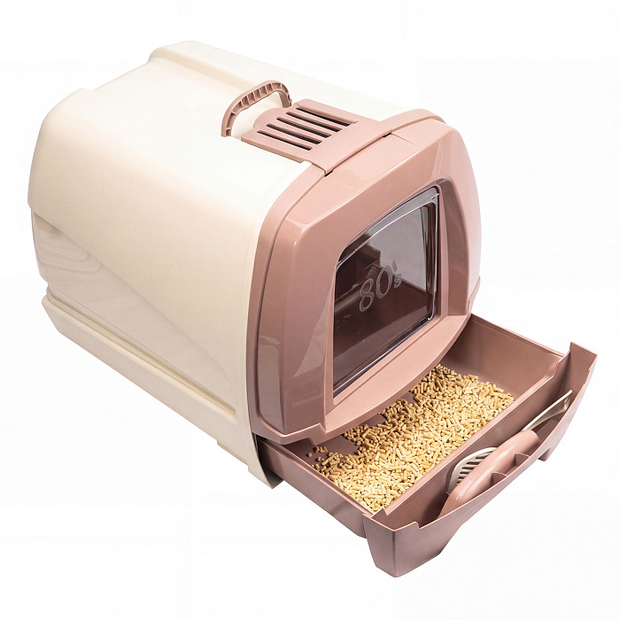 Био-туалет MPS 80'S MAXI для крупных кошек с выдвижным лотком 62х47х49см, бежевый
