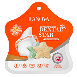 Лакомство Ranova для собак сублимированное Звёздочка для зубов микс вкусов: с курицей и морскими водорослями или с курицей и хурмой, 6 г