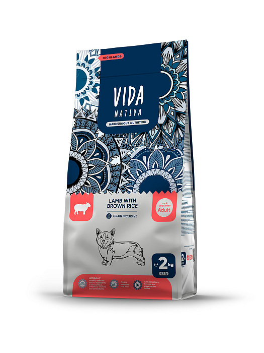 Сухой корм VIDA NATIVA для взрослых собак миниатюрных и мелких пород из ягненка с бурым рисом 2 кг