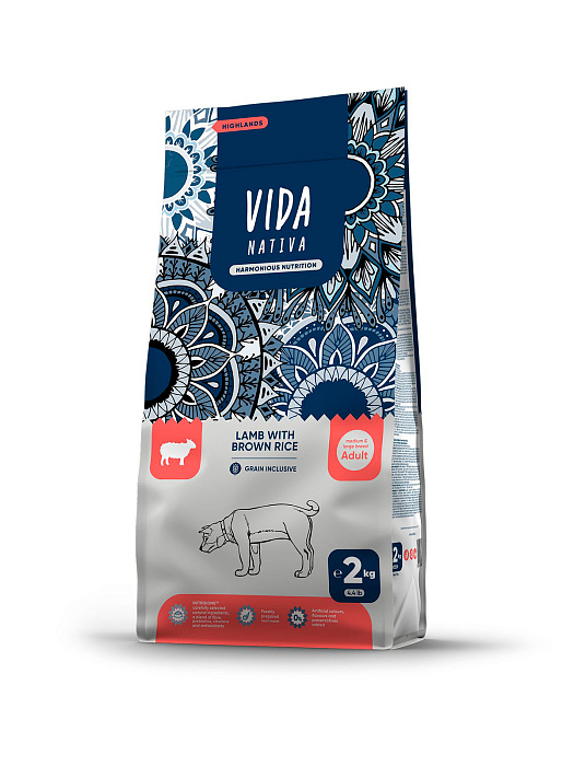 Сухой корм VIDA NATIVA для взрослых собак средних и крупных пород из ягненка с бурым рисом 2 кг