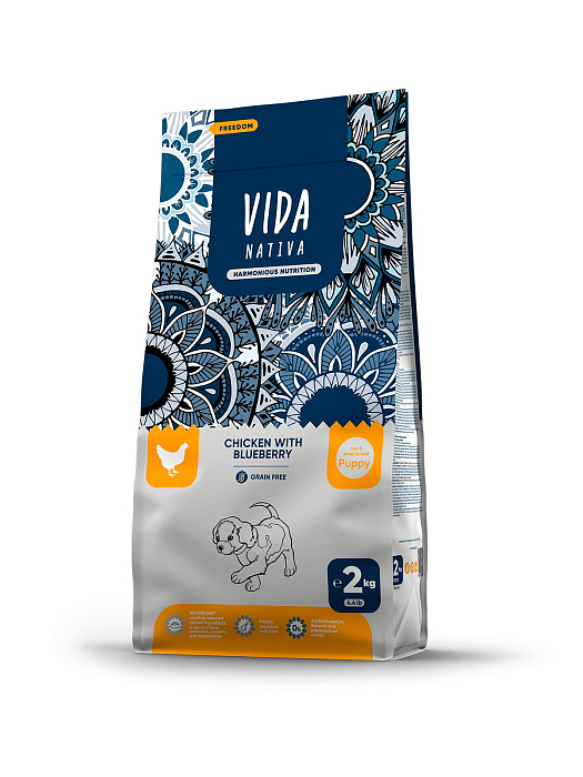 Сухой корм VIDA NATIVA для щенков миниатюрных и мелких пород из курицы с черникой 2 кг