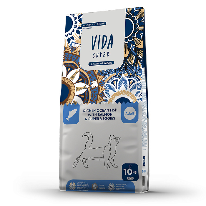 Сухой корм VIDA SUPER для для взрослых кошек с лососем и овощами 10 кг