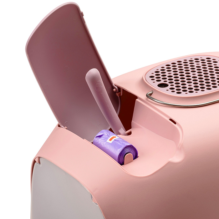 United Pets био-туалет "Minù" в комплекте с совочком, пакетами для уборки и угольным фильтром 40х40х50 см, розовый/серый СКИДКА 50%