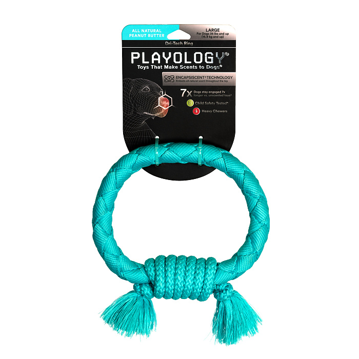 Playology  жевательное кольцо-канат DRI-TECH RING для собак средних и крупных пород с ароматом арахиса, цвет голубой СКИДКА 50%