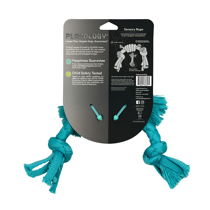 Playology сенсорный канат PUPPY SENSORY ROPE для щенков мелких и средних пород 8-16 недель с ароматом арахиса, цвет голубой СКИДКА 50%