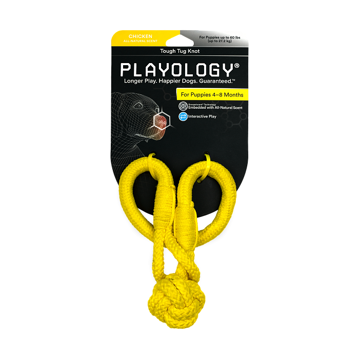 Playology жевательный канат TOUGH TUG KNOT для щенков 4-8 месяцев с ароматом курицы, цвет желтый СКИДКА 50%