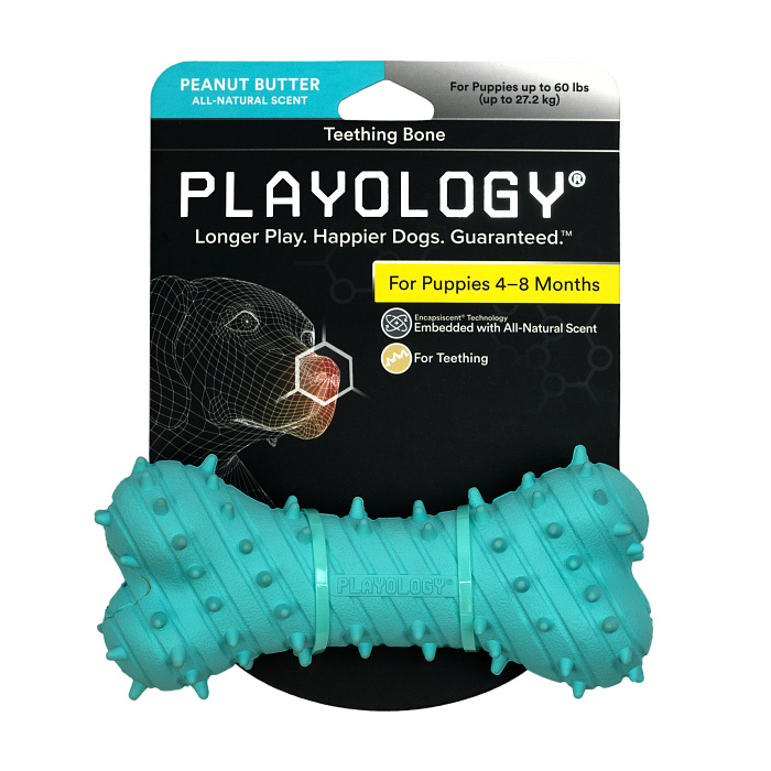 Playology дентальная жевательная косточка PUPPY TEETHING BONE для щенков 4-8 месяцев с ароматом арахиса, цвет голубой СКИДКА 50%