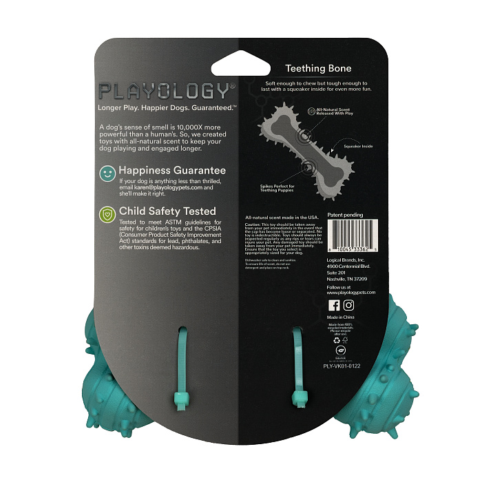 Playology дентальная жевательная косточка PUPPY TEETHING BONE для щенков 4-8 месяцев с ароматом арахиса, цвет голубой СКИДКА 50%