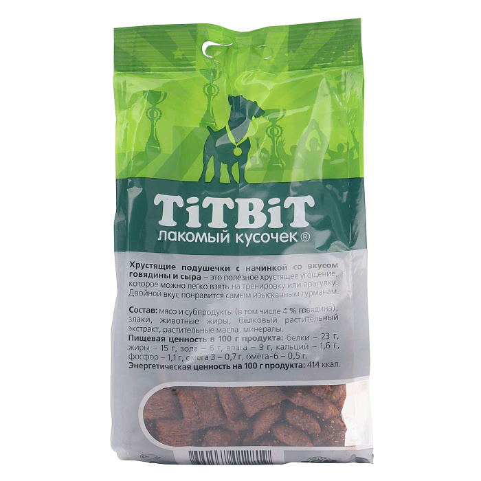 Лакомство TiTBiT Хрустящие подушечки для собак мелких пород с начинкой со вкусом говядины и сыра 95 г