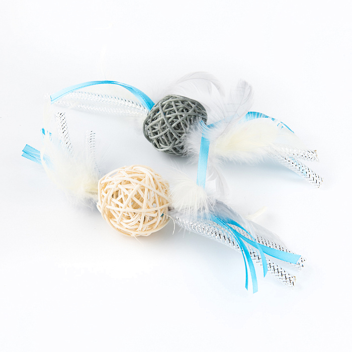 Игрушка Petpark для кошек Плетёные мячики с перьями (2 шт в комплекте) СКИДКА 50%