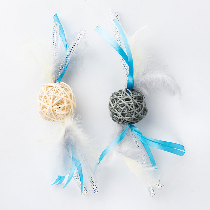 Игрушка Petpark для кошек Плетёные мячики с перьями (2 шт в комплекте) СКИДКА 50%