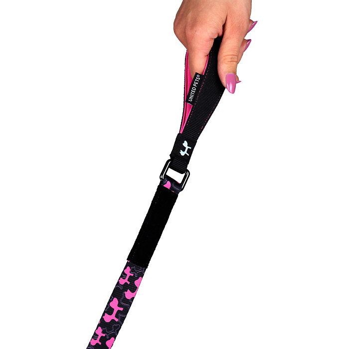 Поводок United Pets для собак Complete me Identity 120 см, 25 мм, черный с розовым