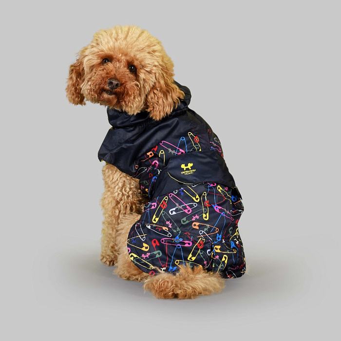 Дождевик United Pets для собак Easy 40, черный с разноцветными булавками