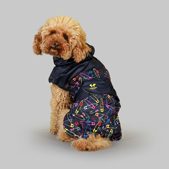 Дождевик United Pets для собак Easy 32, черный с разноцветными булавками