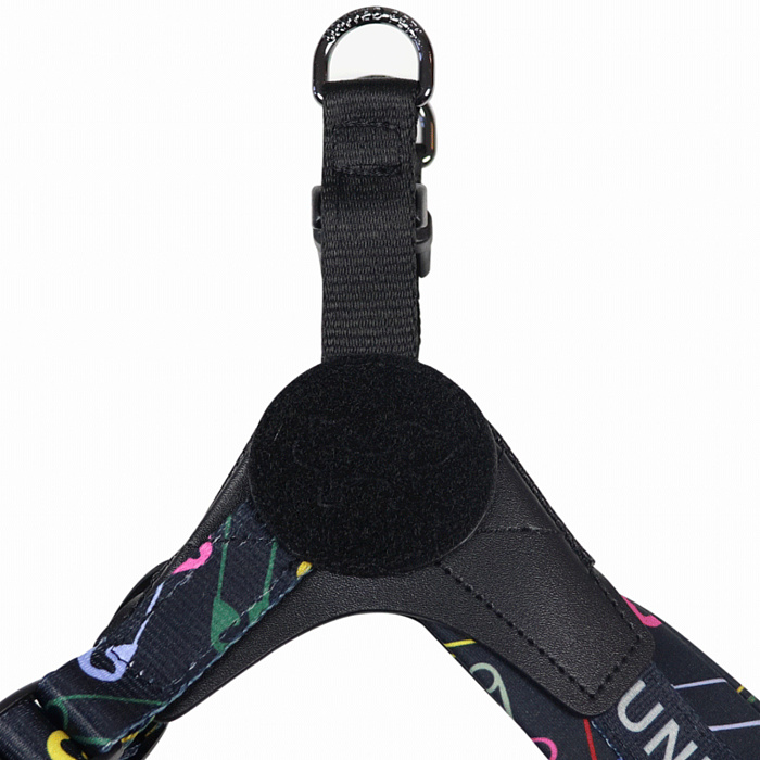 Шлейка United Pets для собак Complete me 0.5 - XXXS 25-33, черный с разноцветными булавками